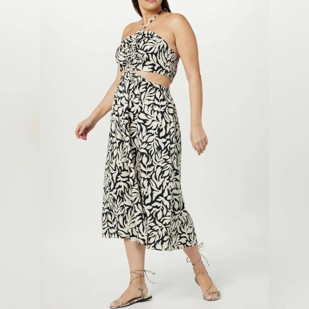 The Drop Women's Brinda Cotton Cut Out Halter Maxi Dress Size MEDIUM Black White - Picture 2 of 9